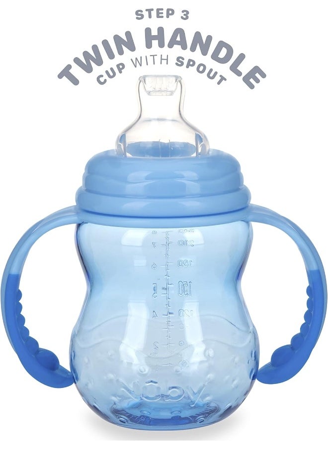 Nuby 3 in 1 Baby Bottle to Training Sippy Cup - 8 Oz Toddler Cups Spill Proof with Soft Spout, & Removable Grip Handles