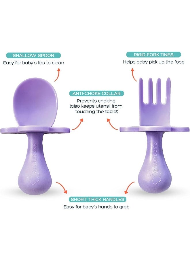 Grabease Baby and Toddler Self-Feeding Utensils – Spoon and Fork Set for Baby-Led Weaning – Made of Non-Toxic Plastic – Featuring Protective Barriers to Prevent Choking and Gagging
