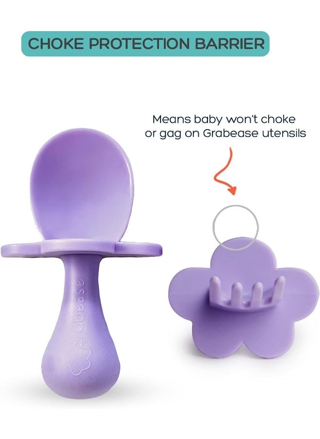 Grabease Baby and Toddler Self-Feeding Utensils – Spoon and Fork Set for Baby-Led Weaning – Made of Non-Toxic Plastic – Featuring Protective Barriers to Prevent Choking and Gagging