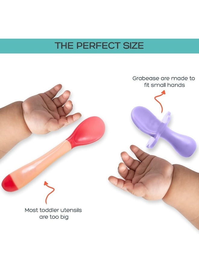 Grabease Baby and Toddler Self-Feeding Utensils – Spoon and Fork Set for Baby-Led Weaning – Made of Non-Toxic Plastic – Featuring Protective Barriers to Prevent Choking and Gagging