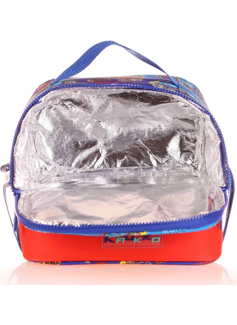 Kids Double Compartment Thermal Insulated Boy Blue Red Truck Lunch Bag