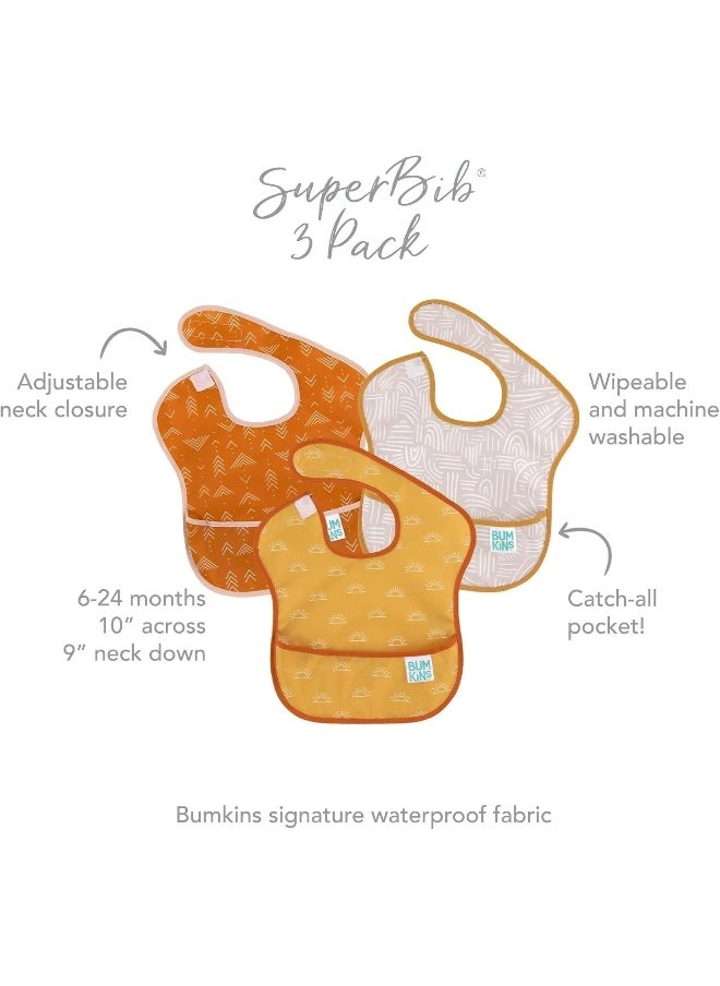 Bumkins Bibs for Girl or Boy, SuperBib Baby and Toddler for 6-24 Months, Essential Must Have for Eating, Feeding, Baby Led Weaning Supplies, Mess Saving Catch Food, Waterproof Fabric 3-pk Desert Boho
