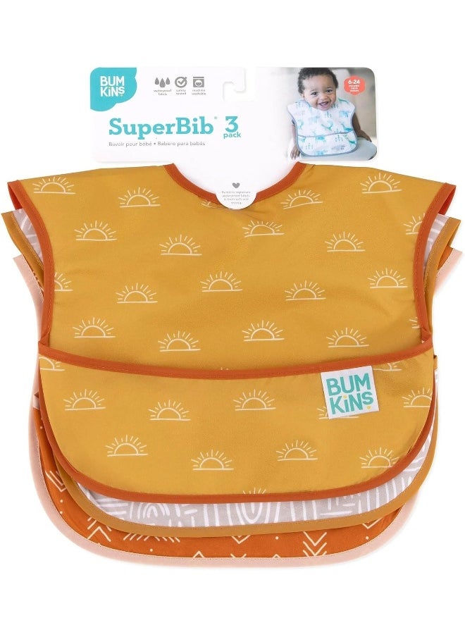 Bumkins Bibs for Girl or Boy, SuperBib Baby and Toddler for 6-24 Months, Essential Must Have for Eating, Feeding, Baby Led Weaning Supplies, Mess Saving Catch Food, Waterproof Fabric 3-pk Desert Boho