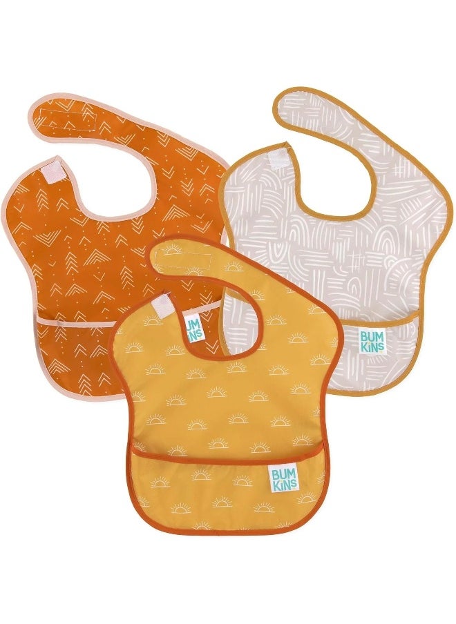 Bumkins Bibs for Girl or Boy, SuperBib Baby and Toddler for 6-24 Months, Essential Must Have for Eating, Feeding, Baby Led Weaning Supplies, Mess Saving Catch Food, Waterproof Fabric 3-pk Desert Boho