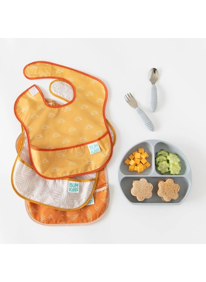 Bumkins Bibs for Girl or Boy, SuperBib Baby and Toddler for 6-24 Months, Essential Must Have for Eating, Feeding, Baby Led Weaning Supplies, Mess Saving Catch Food, Waterproof Fabric 3-pk Desert Boho