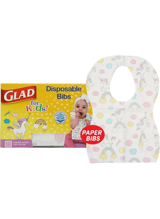 Glad for Kids Unicorns Paper Bibs, 30 Count