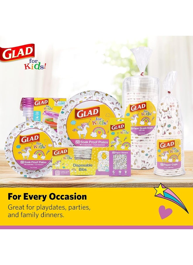 Glad for Kids Unicorns Paper Bibs, 30 Count