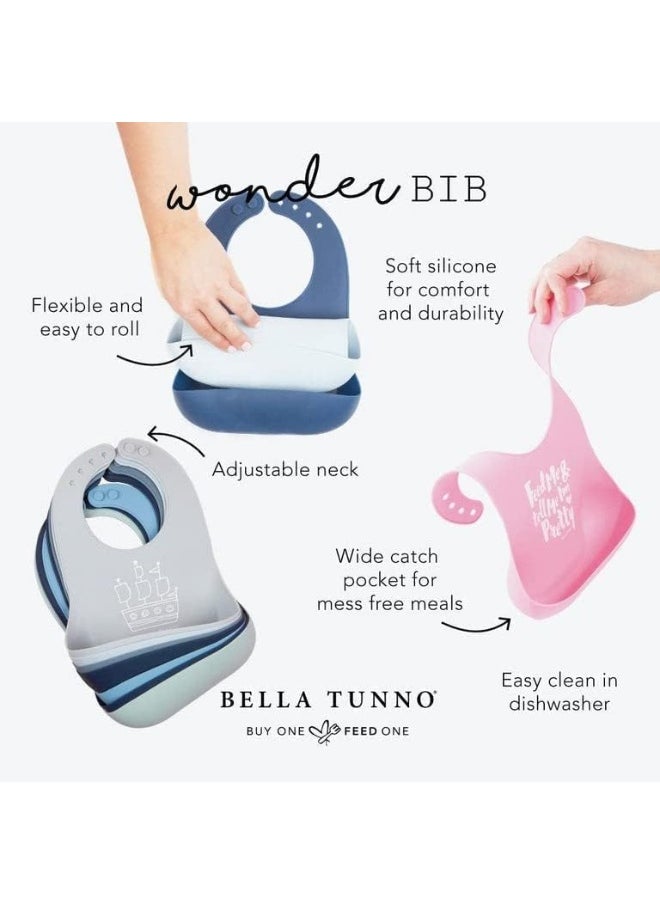 Bella Tunno Wonder Bib - Adjustable Silicone Baby Bibs for Girls, Durable and Waterproof BPA Free Silicone, Little Sis, One Size
