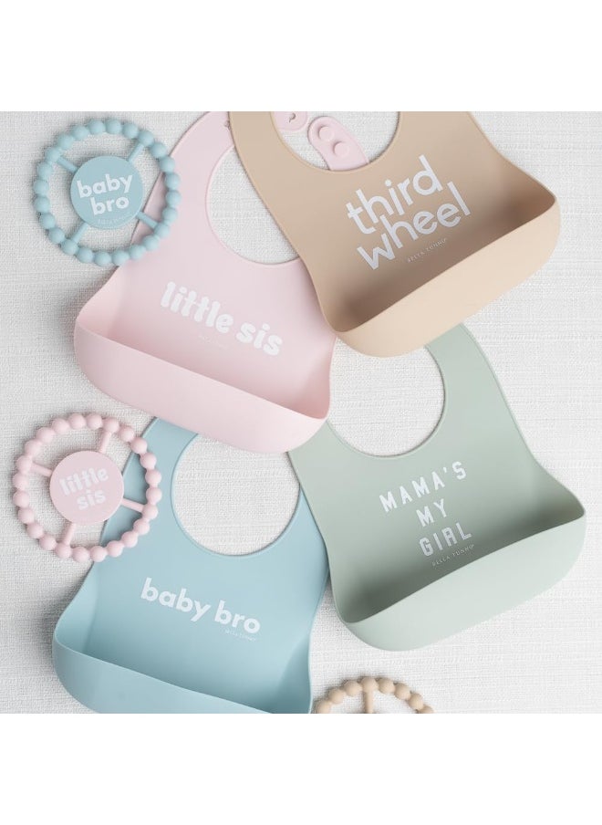 Bella Tunno Wonder Bib - Adjustable Silicone Baby Bibs for Girls, Durable and Waterproof BPA Free Silicone, Little Sis, One Size