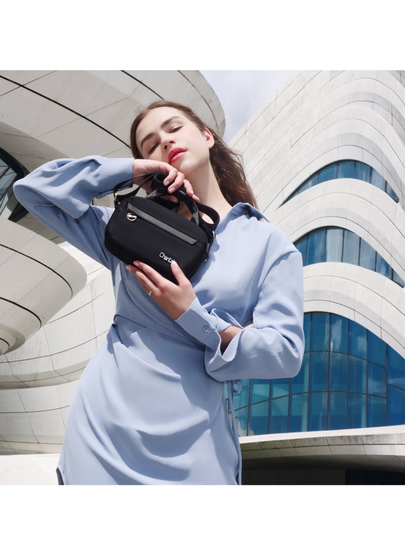 Premium Durable Lady’s Shoulder Bag Water Resistant Multifunctional Anti-Theft Sling Bag for Casual Travel Daily Out, CB00771-Black
