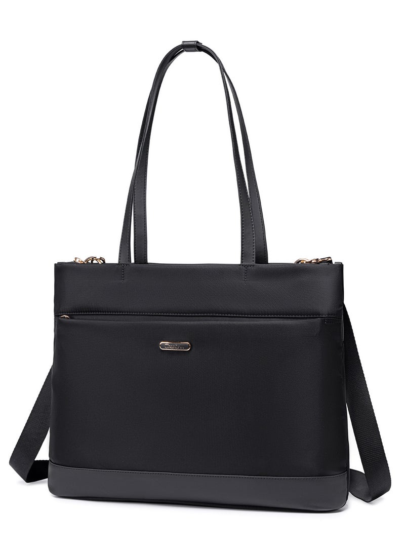 Premium Lightweight Laptop Hand Bag for Women Water Resistant Multifunctional Laptop Sling Bag with Multiple Pockets for Casual/Work/College/ School, CB00789-Black