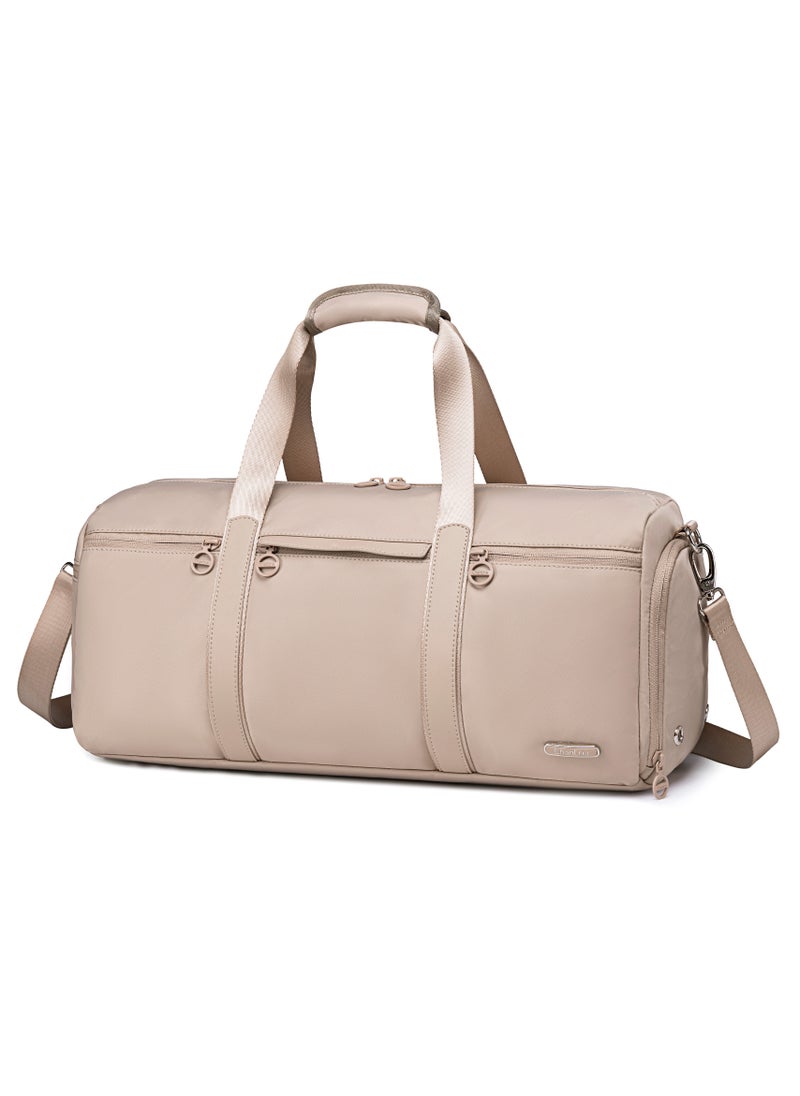 21L Premium Gym Bag Water Resistant Duffel Bag with Shoe Compartment and Detachable Shoulder Straps for Women, CB00777-Khaki