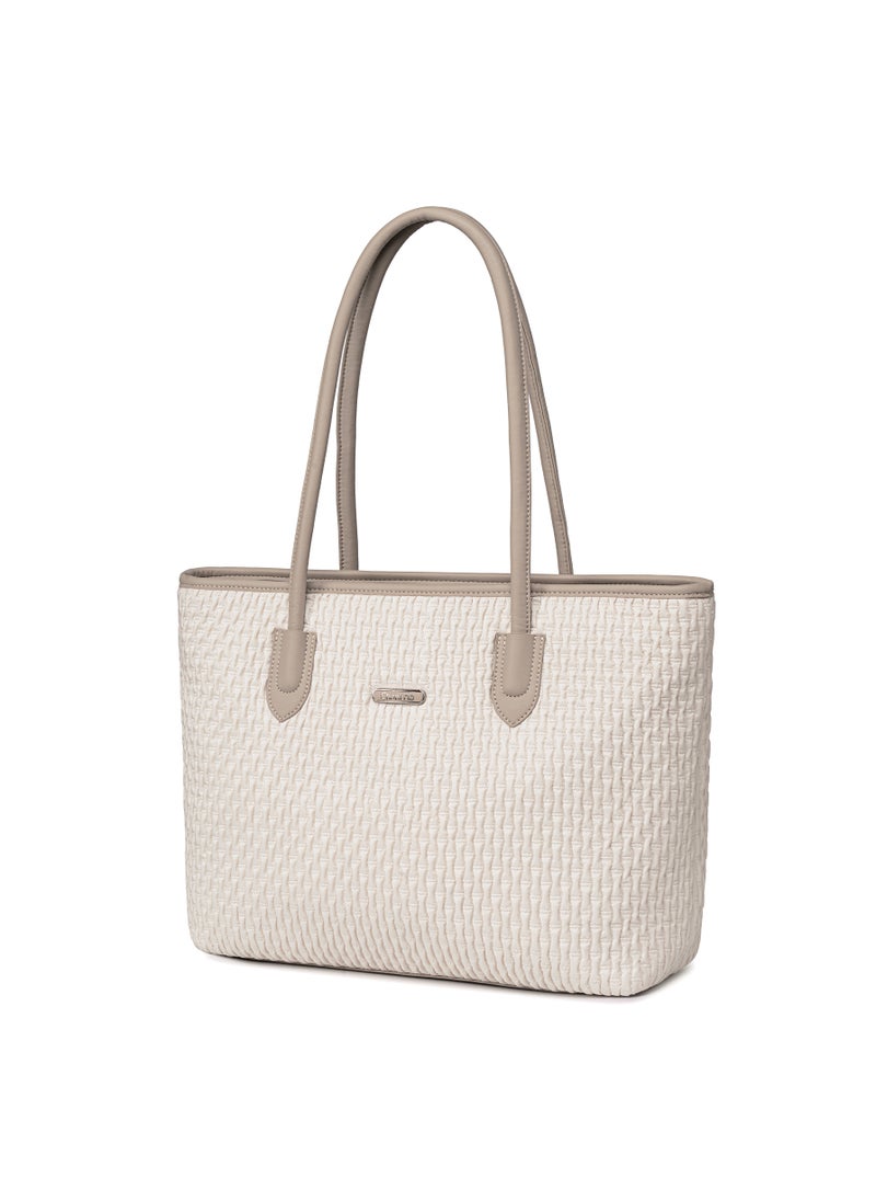 Premium Lightweight Tote Bag for Women Water Resistant Multifunctional Hand Bag with Separate Laptop and Tablet Compartment, CB00800-OFF WHITE