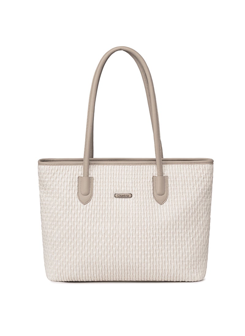 Premium Lightweight Tote Bag for Women Water Resistant Multifunctional Hand Bag with Separate Laptop and Tablet Compartment, CB00800-OFF WHITE