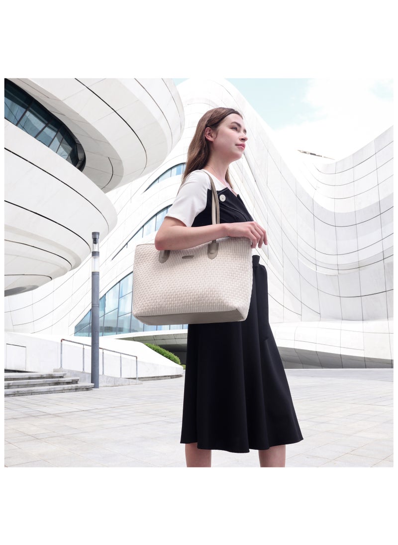 Premium Lightweight Tote Bag for Women Water Resistant Multifunctional Hand Bag with Separate Laptop and Tablet Compartment, CB00800-OFF WHITE