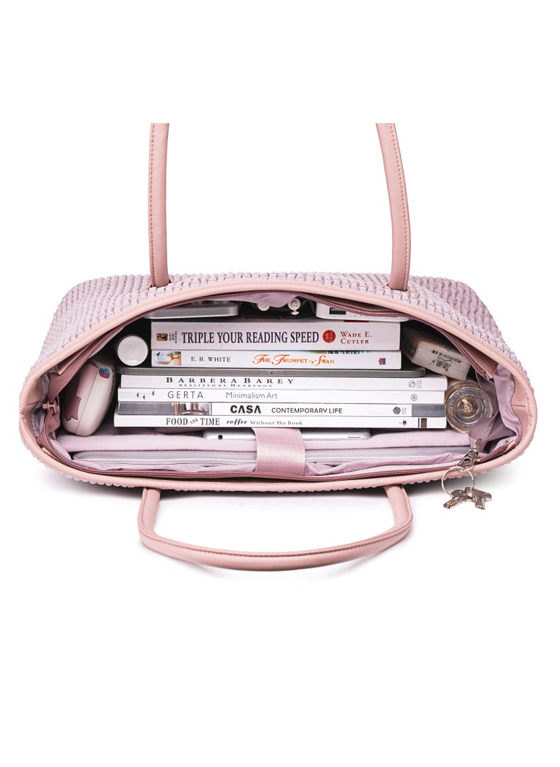 Premium Lightweight Tote Bag for Women Water Resistant Multifunctional Hand Bag with Separate Laptop and Tablet Compartment, CB00800-PINK