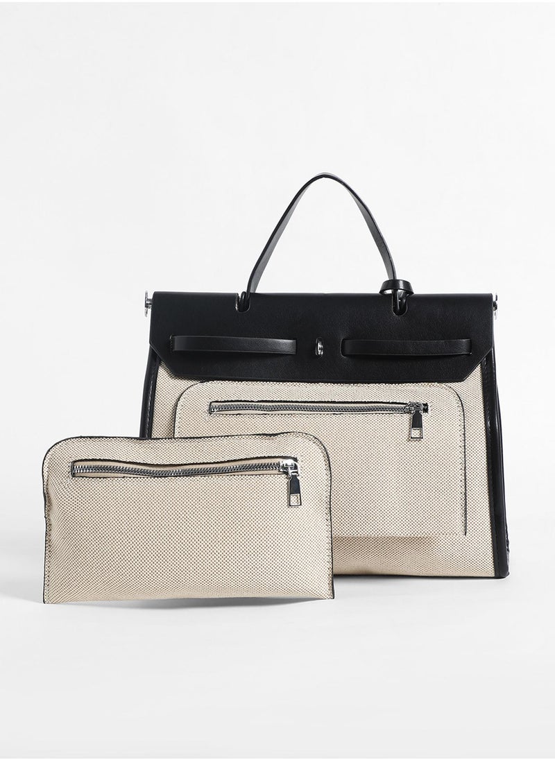 Structured Block With Pouch Hand Bag