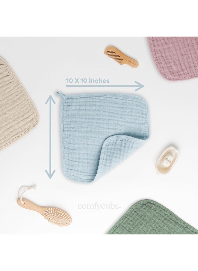Baby Washcloths, Muslin Cotton Baby Towels, Large 10”x10” Wash Cloths Soft on Sensitive Skin, Absorbent for Boys & Girls, Newborn Baby & Toddlers Essentials Shower Registry Gift (Sky Blue, Pack Of 10)