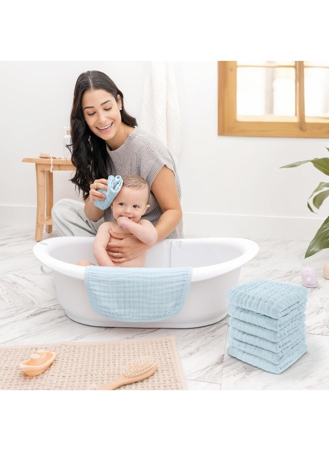Baby Washcloths, Muslin Cotton Baby Towels, Large 10”x10” Wash Cloths Soft on Sensitive Skin, Absorbent for Boys & Girls, Newborn Baby & Toddlers Essentials Shower Registry Gift (Sky Blue, Pack Of 10)
