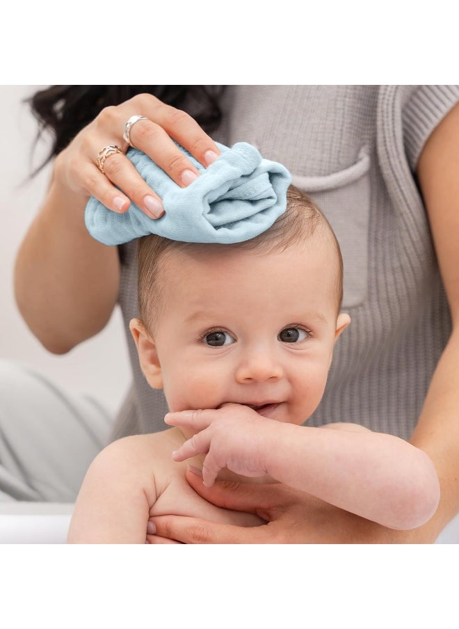 Baby Washcloths, Muslin Cotton Baby Towels, Large 10”x10” Wash Cloths Soft on Sensitive Skin, Absorbent for Boys & Girls, Newborn Baby & Toddlers Essentials Shower Registry Gift (Sky Blue, Pack Of 10)