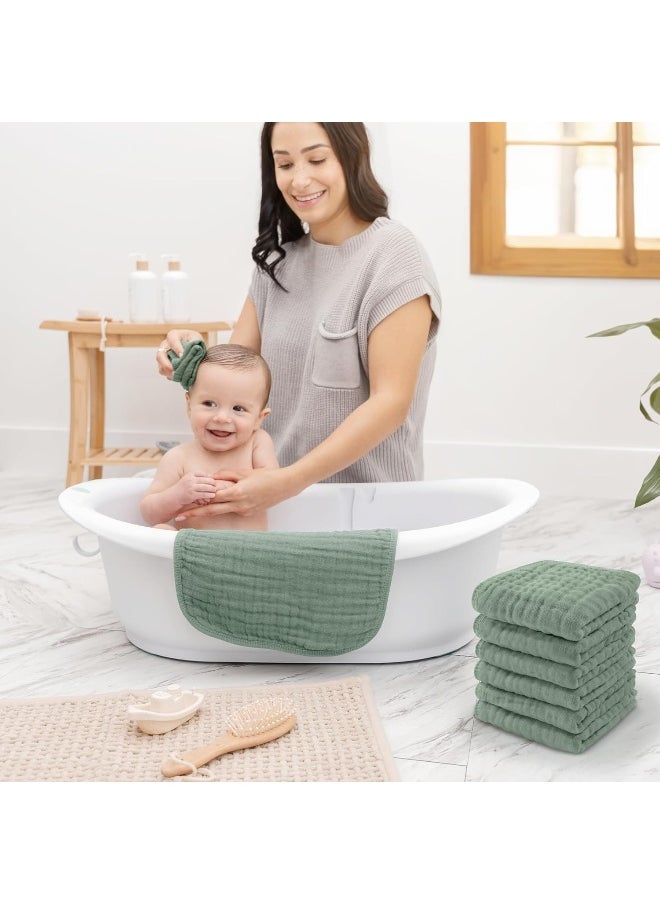 Baby Washcloths, Muslin Cotton Baby Towels, Large 10”x10” Wash Cloths Soft on Sensitive Skin, Absorbent for Boys & Girls, Newborn Baby & Toddlers Essentials Shower Registry Gift (Fern, Pack of 10)