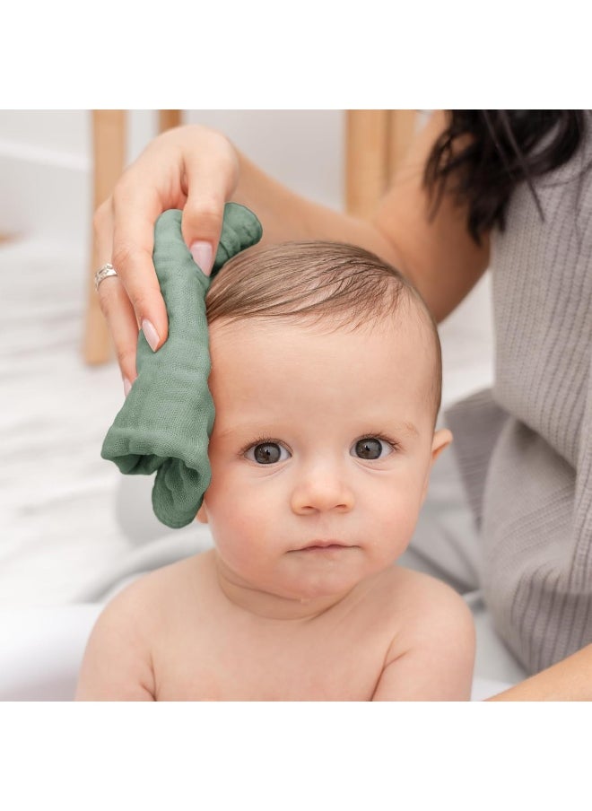 Baby Washcloths, Muslin Cotton Baby Towels, Large 10”x10” Wash Cloths Soft on Sensitive Skin, Absorbent for Boys & Girls, Newborn Baby & Toddlers Essentials Shower Registry Gift (Fern, Pack of 10)