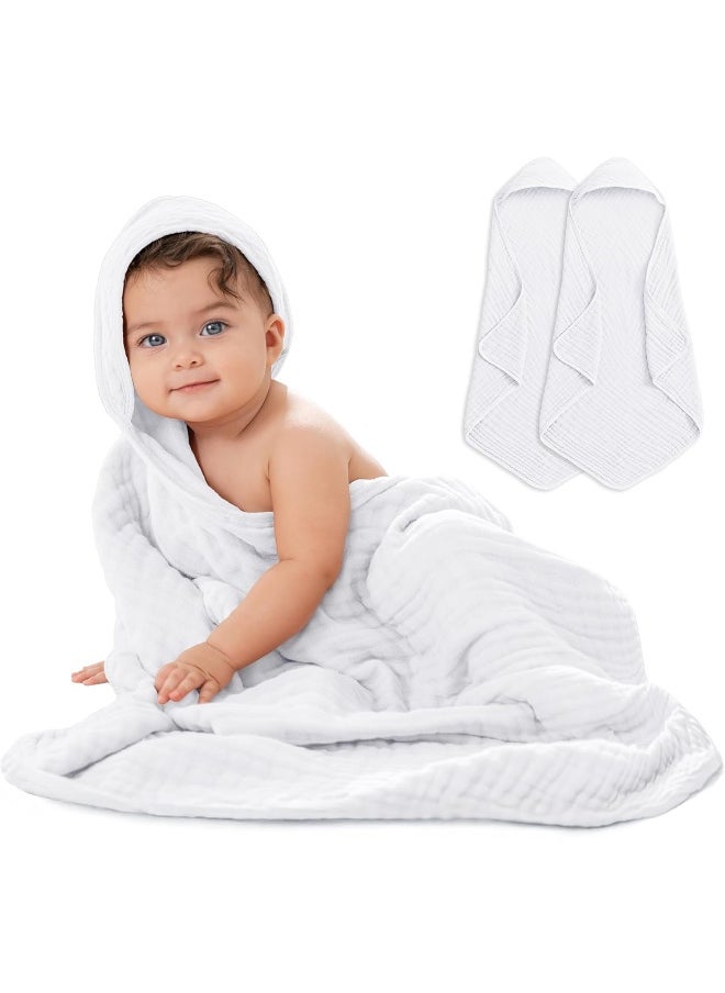 Comfy Cubs 2 Pack Baby Hooded Muslin Cotton Towel for Kids, Large 32” x 32”, Ultra Soft, Warm, and Absorbent. Baby Essentials Bath Towels, Cute Unisex Cover for Girls and Boys