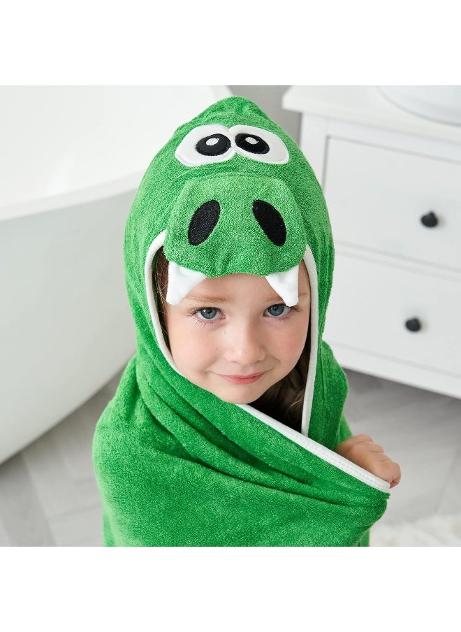 HIPHOP PANDA Hooded Towel - Rayon Made from Bamboo, Bath Towel with Bear Ears for Newborn, Babie, Toddler, Infant - Absorbent Large Baby Towel - Dinosaur, 30 x 30 Inch