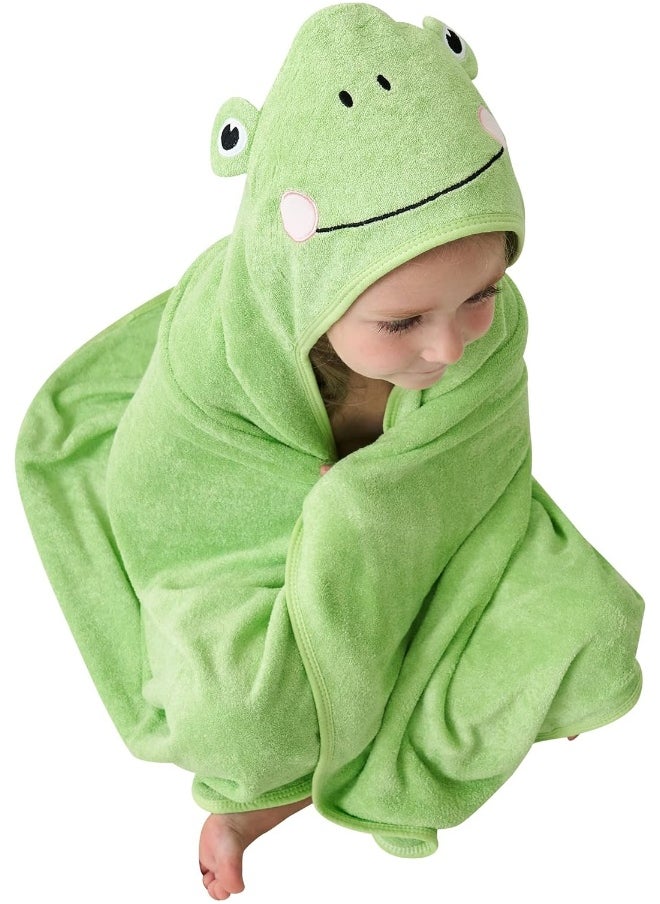 HIPHOP PANDA Hooded Towel - Rayon Made from Bamboo, Bath Towel with Bear Ears for Newborn, Baby, Toddler, Infant - Absorbent Large Baby Towel - Frog, 37.5 x 37.5 Inch
