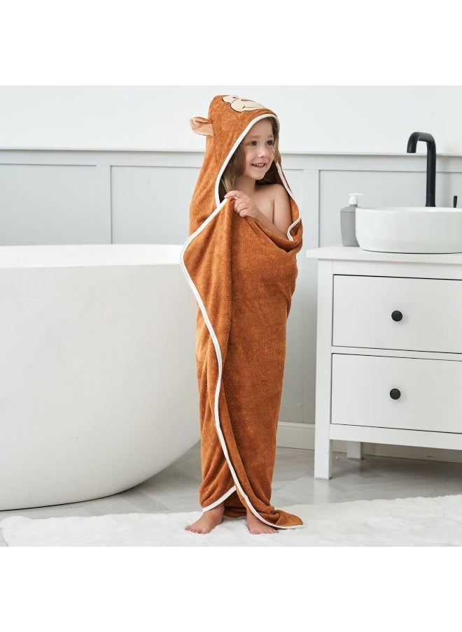 HIPHOP PANDA Hooded Towel - Rayon Made from Bamboo, Bath Towel with Bear Ears for Newborn, Baby, Toddler, Infant - Absorbent Large Baby Towel - Monkey, 30 x 40 Inch