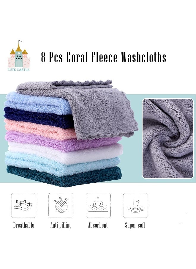 Cute Castle 2 Pack Hooded Baby Towel Rayon Made from Bamboo with 8 Washcloths - Soft Bath Towel for Bathtub for Babie, Newborn, Infant, Natural Baby Stuff Towel (Hippo and Cat)