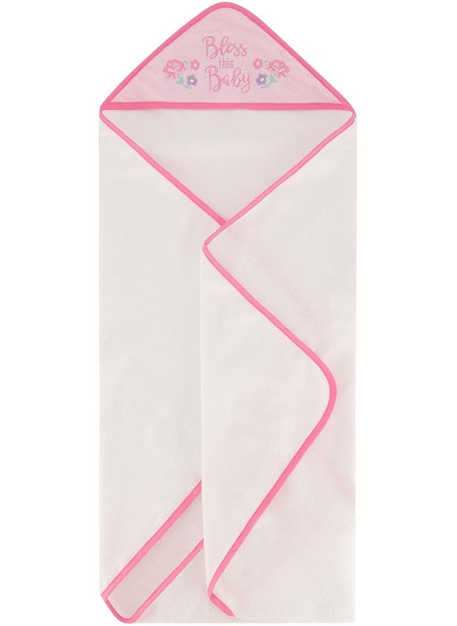 Cudlie Buttons & Stitches Baby Girl 3 Pack Rolled/Carded Hooded Towels In Bless This Baby Print