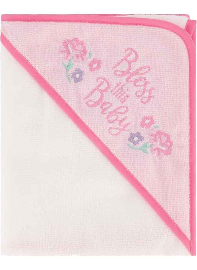 Cudlie Buttons & Stitches Baby Girl 3 Pack Rolled/Carded Hooded Towels In Bless This Baby Print