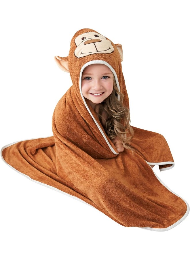 HIPHOP PANDA Bamboo Hooded Baby Towel - Soft Hooded Bath Towel for Baby, Toddler, Infant, Perfect for Boy and Girl - (Monkey, 30 x 30 Inch)