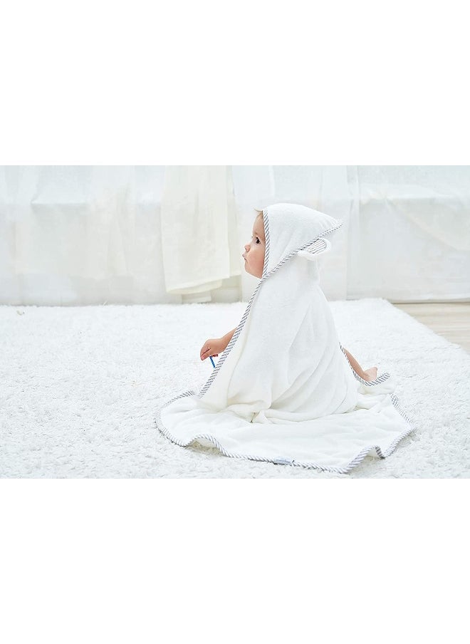 HIPHOP PANDA Bamboo Hooded Baby Towel - Soft Hooded Bath Towel with Ears for Baby, Toddler, Infant, Perfect for Boy and Girl (White, 30 x 40 Inch)