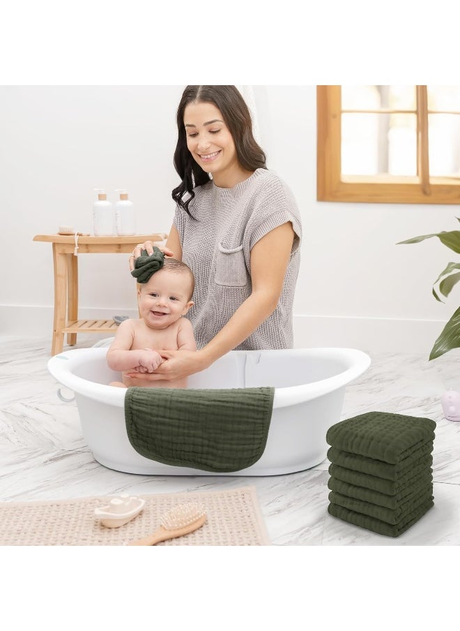 Baby Washcloths, Muslin Cotton Baby Towels, Large 10”x10” Wash Cloths Soft on Sensitive Skin, Absorbent for Boys & Girls, Newborn Baby & Toddlers Essentials Shower Registry Gift (Kelp, Pack of 10)