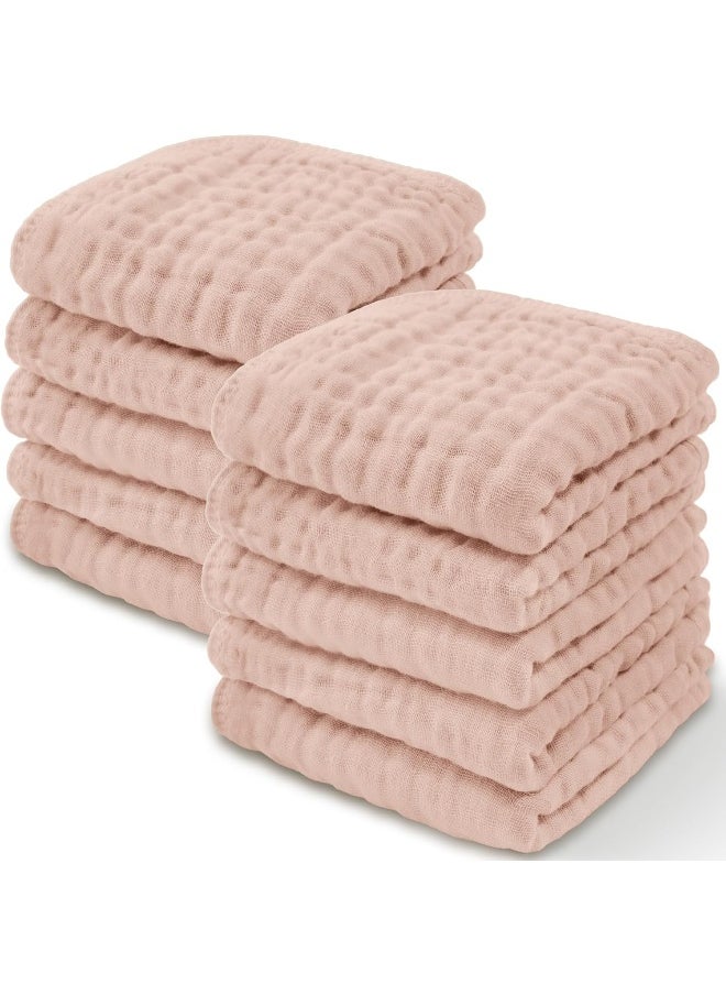 Baby Washcloths, Muslin Cotton Baby Towels, Large 10”x10” Wash Cloths Soft on Sensitive Skin, Absorbent for Boys & Girls, Newborn Baby & Toddlers Essentials Shower Registry Gift (Blush, Pack of 10)