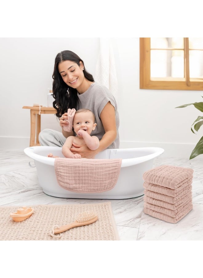 Baby Washcloths, Muslin Cotton Baby Towels, Large 10”x10” Wash Cloths Soft on Sensitive Skin, Absorbent for Boys & Girls, Newborn Baby & Toddlers Essentials Shower Registry Gift (Blush, Pack of 10)
