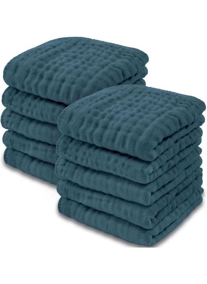 Baby Washcloths, Muslin Cotton Baby Towels 10 Pack - Large 10”x10” Wash Cloths Soft on Sensitive Skin, Absorbent for Boys & Girls, Newborn Baby & Toddlers Bibs & Burp Cloths Essentials Set