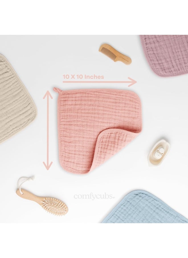 Baby Washcloths, Muslin Cotton Baby Towels, Large 10”x10” Wash Cloths Soft on Sensitive Skin, Absorbent for Boys & Girls, Newborn Baby & Toddlers Essentials Shower Registry Gift (Lace, Pack of 10)