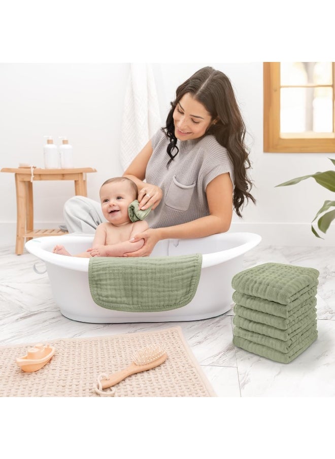 Baby Washcloths, Muslin Cotton Baby Towels, Large 10”x10” Wash Cloths Soft on Sensitive Skin, Absorbent for Boys & Girls, Newborn Baby & Toddlers Essentials Shower Registry (Sage, Pack of 10)