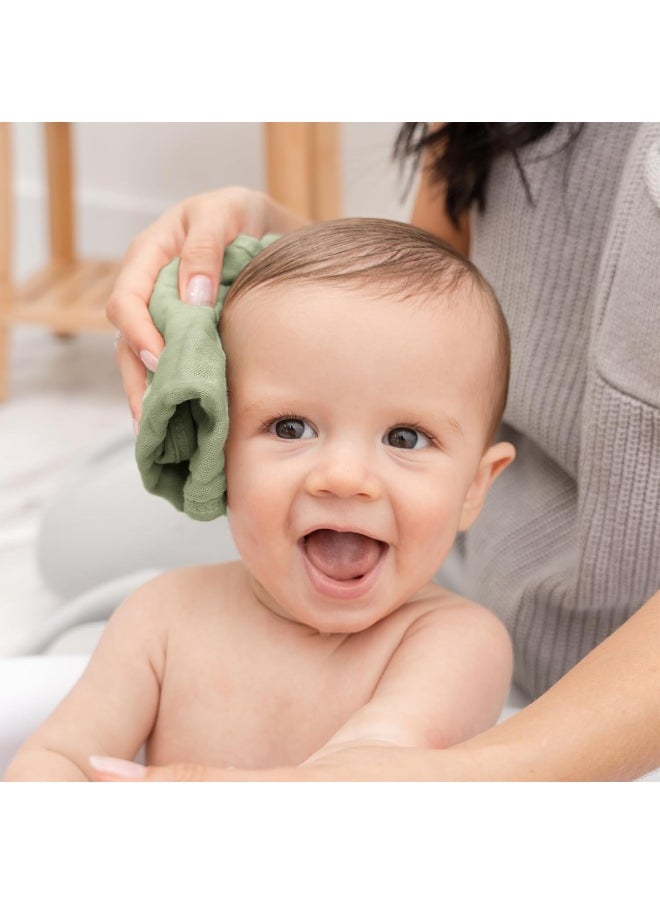 Baby Washcloths, Muslin Cotton Baby Towels, Large 10”x10” Wash Cloths Soft on Sensitive Skin, Absorbent for Boys & Girls, Newborn Baby & Toddlers Essentials Shower Registry (Sage, Pack of 10)