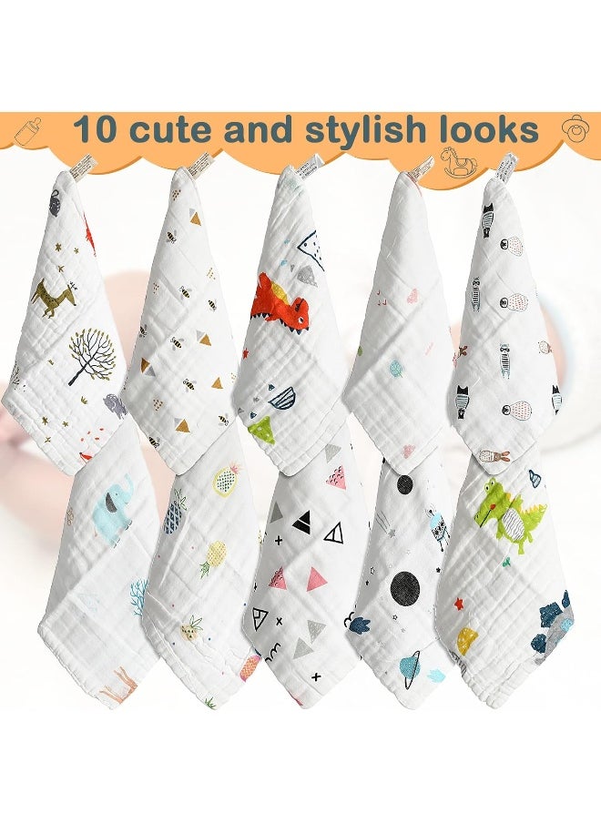 Chumia 20 Pack Baby Muslin Washcloths Cotton Face Towels 6 Layer Baby Wash Cloths with Sensitive Skin Baby Bath Towel Great for Baby Toddler Kids 10 x 10 Inch