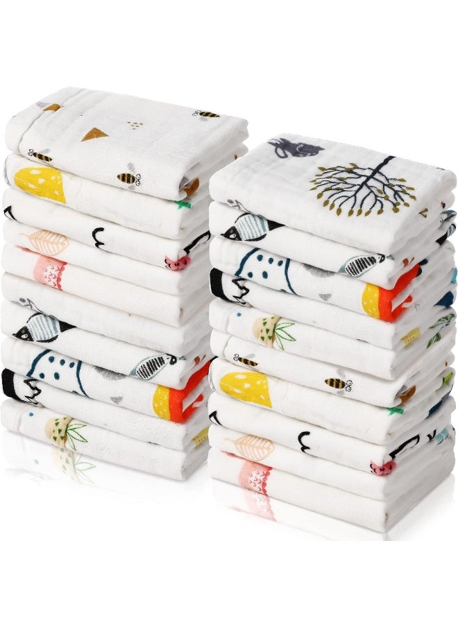 Chumia 20 Pack Baby Muslin Washcloths Cotton Face Towels 6 Layer Baby Wash Cloths with Sensitive Skin Baby Bath Towel Great for Baby Toddler Kids 10 x 10 Inch