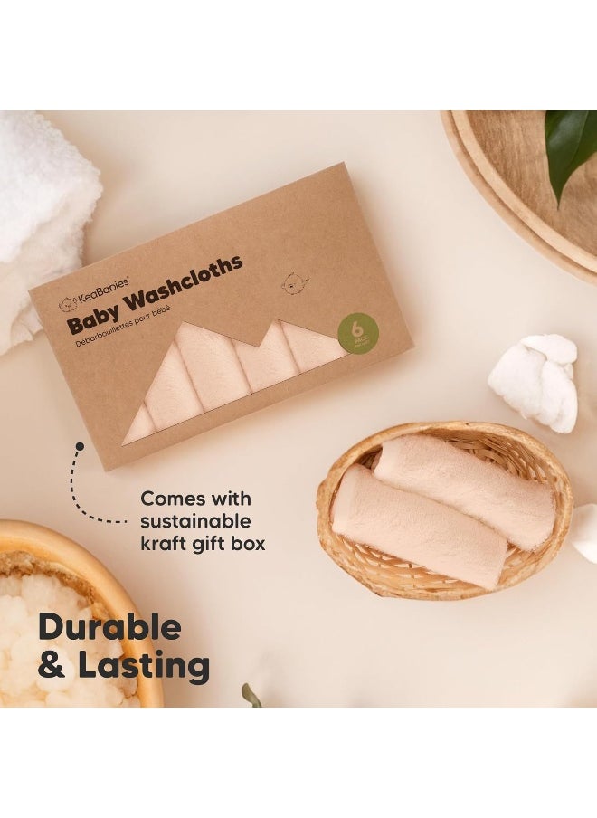 6-Pack Organic Baby Washcloths – Soft Bamboo Washcloth, Baby Wash Cloths, Baby Wash Cloth for Newborn, Kids, Baby Towels, Baby Bath Essentials, Face Towel, Face Cloths for Washing Face (Peachy)