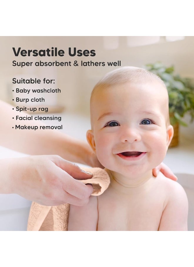6-Pack Organic Baby Washcloths – Soft Bamboo Washcloth, Baby Wash Cloths, Baby Wash Cloth for Newborn, Kids, Baby Towels, Baby Bath Essentials, Face Towel, Face Cloths for Washing Face (Peachy)