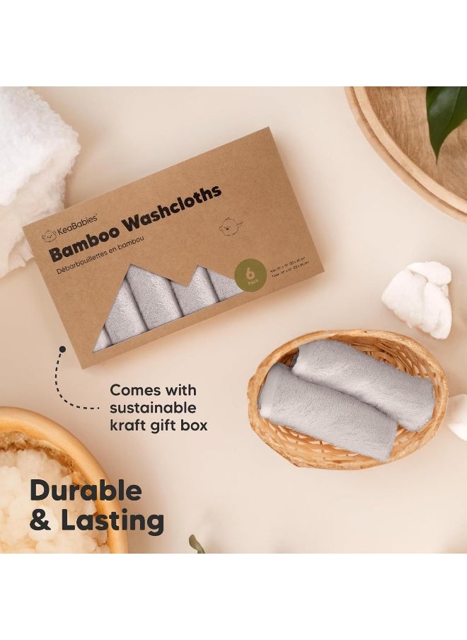 KeaBabies 6-Pack Soft Viscose Washcloths - Derived from Bamboo for Baby, Newborn, Kids - Bath Towels, Face Cloths