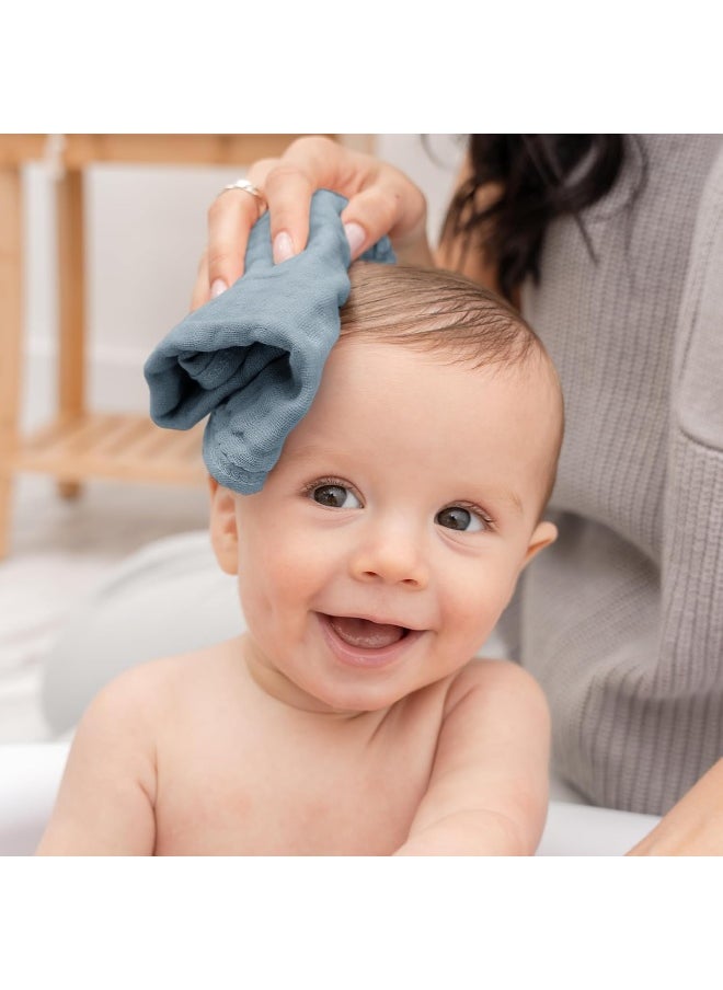 Baby Washcloths, Muslin Cotton Baby Towels, Large 10”x10” Wash Cloths Soft on Sensitive Skin for Boys & Girls, Newborn Baby & Toddlers Essentials Shower Registry Gift (Pacific Blue, Pack of 10)