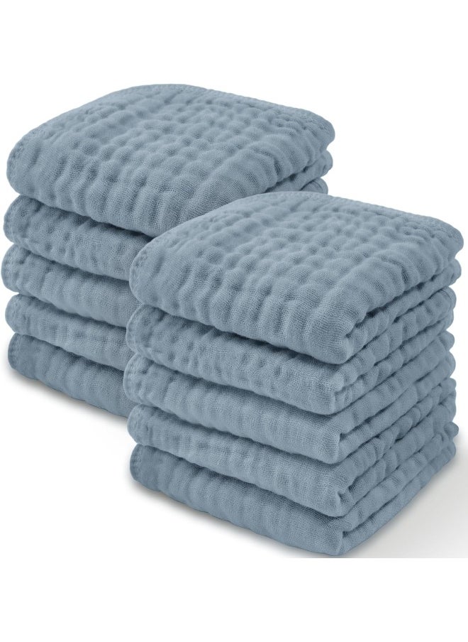 Baby Washcloths, Muslin Cotton Baby Towels, Large 10”x10” Wash Cloths Soft on Sensitive Skin for Boys & Girls, Newborn Baby & Toddlers Essentials Shower Registry Gift (Pacific Blue, Pack of 10)