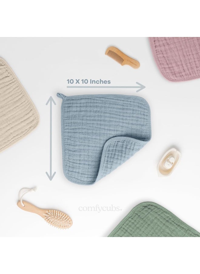 Baby Washcloths, Muslin Cotton Baby Towels, Large 10”x10” Wash Cloths Soft on Sensitive Skin for Boys & Girls, Newborn Baby & Toddlers Essentials Shower Registry Gift (Pacific Blue, Pack of 10)
